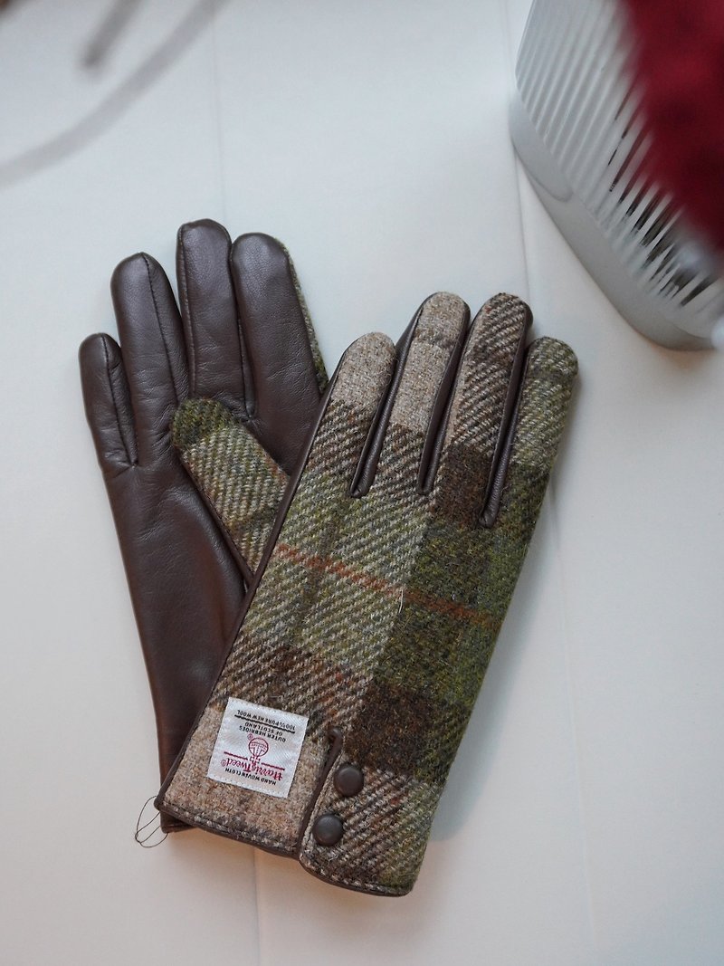 Harris tweed autumn and winter warm men and women couples Reese coarse British wool leather touch screen gloves - ถุงมือ - ขนแกะ สีเทา