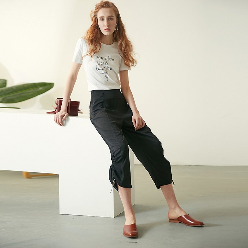 [Ladies' new arrival trousers with drawstring radish pants YMX8284T - Women's Pants - Polyester Black