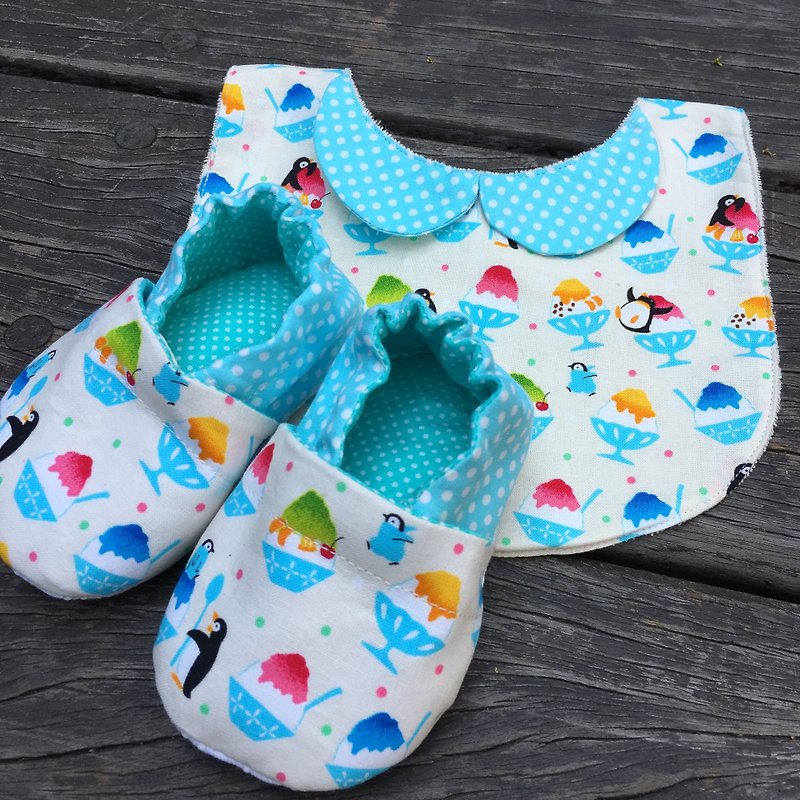 Penguin eat Ice Gift Box - toddler shoes + bibs - Baby Gift Sets - Cotton & Hemp Multicolor