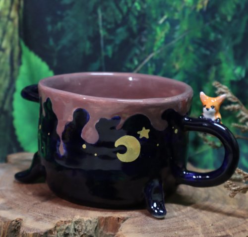 Handmade ceramic mug with witch cat design and a super cute magic broom -  Shop cher's pottery Mugs - Pinkoi