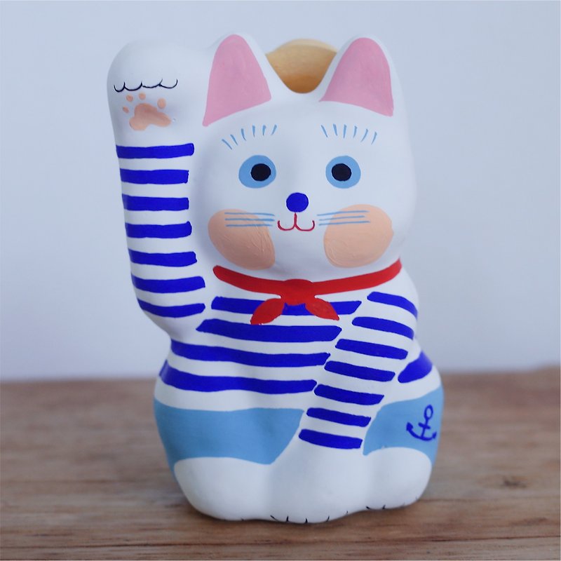 Lucky Cat marine look right hand beckoning - Stuffed Dolls & Figurines - Paper 