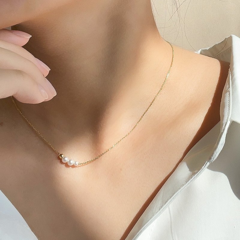 Elegant 925 Sterling Silver 18k Gold Plated Pearl Sterling Silver Necklace Clavicle Chain - สร้อยคอ - เงินแท้ สีทอง