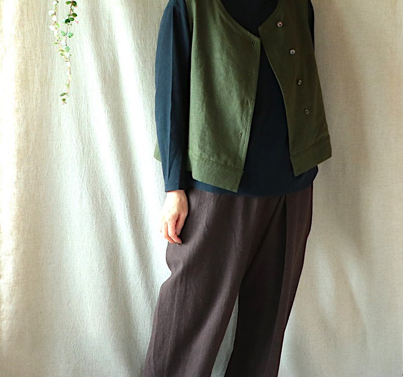 Tuck/wide pants/linen blend cotton/dark brown - Women's Pants - Cotton & Hemp Brown