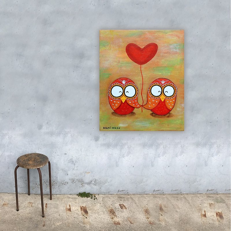 Unframed reproduction painting∣ Red Love Owl - โปสเตอร์ - วัสดุอื่นๆ หลากหลายสี