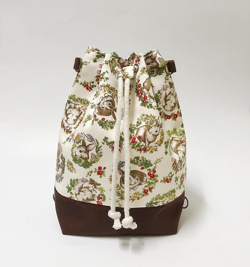Bunny rabbit 3way bundle bucket bag (hand/shoulder/back) - Messenger Bags & Sling Bags - Cotton & Hemp Brown