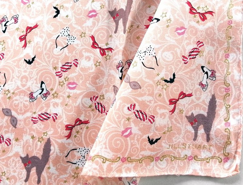 Jill Stuart Vintage Handkerchief Cat Ribbon Shoes 19.5 x 19.5 inches - 絲巾 - 棉．麻 粉紅色