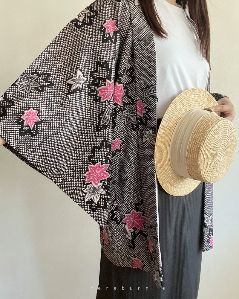 日本製和風印花薄款紫色古著羽織和服外套 - 女大衣/外套 - 聚酯纖維 紫色