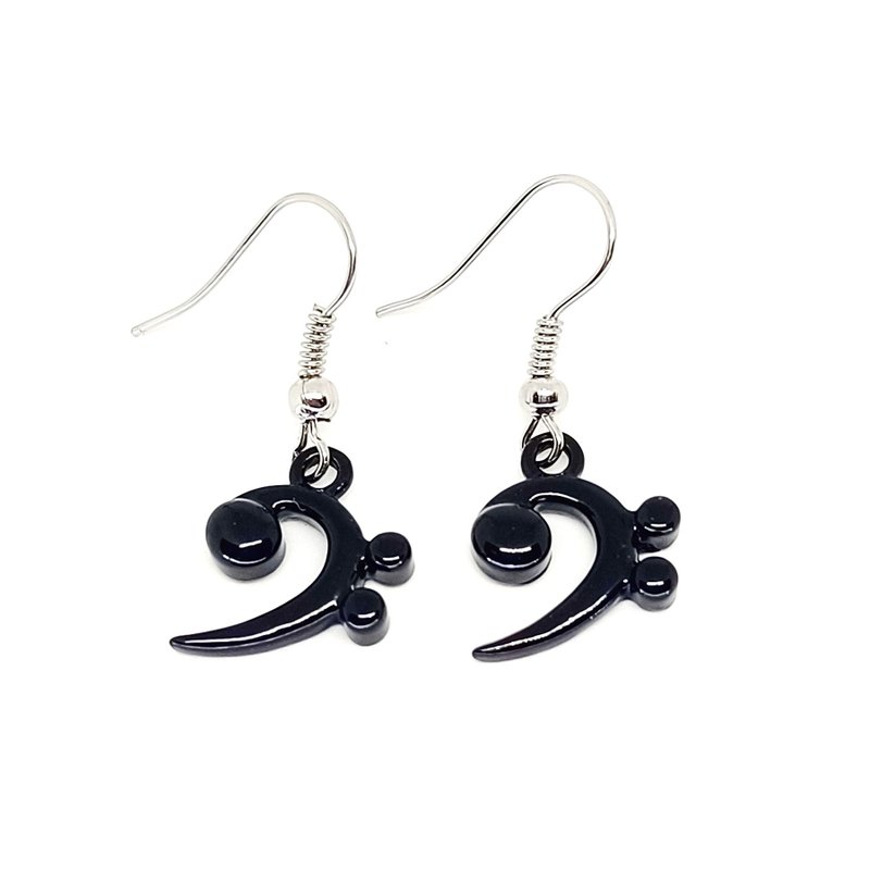 Bass Notation Earrings (Hook/ Clip-On) - Black - ต่างหู - โลหะ สีดำ