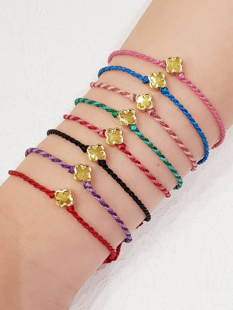Gold 9999-6D four-leaf clover bracelet/hand strap/imported Wax thread - Bracelets - 24K Gold 