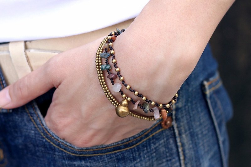 Fancy Jasper Stone Layer Btacelets Chain Woven Beaded Braied - Bracelets - Stone Brown