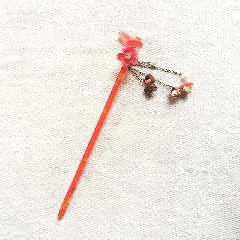 Paper cherry double goldfish, hairpin, hairpin - Hair Accessories - Acrylic Red