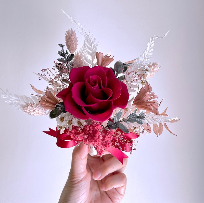 [Wedding Corsage/Customized] Corsage for groom/groomsman/officiant - ช่อดอกไม้แห้ง - พืช/ดอกไม้ สีแดง