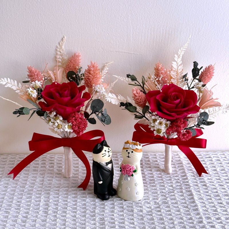 【婚禮胸花/可客製】新郎/伴郎/主婚人胸花 - 乾燥花/永生花 - 植物．花 紅色