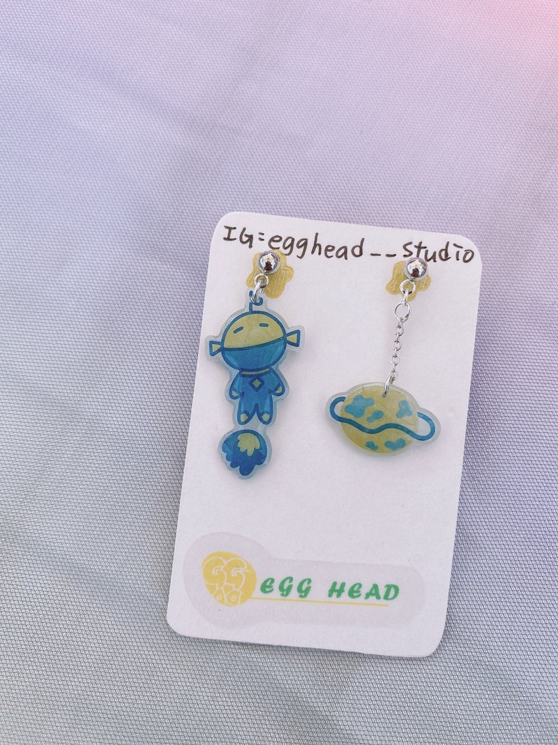 Alien and its planet handmade earrings - ต่างหู - เงินแท้ 