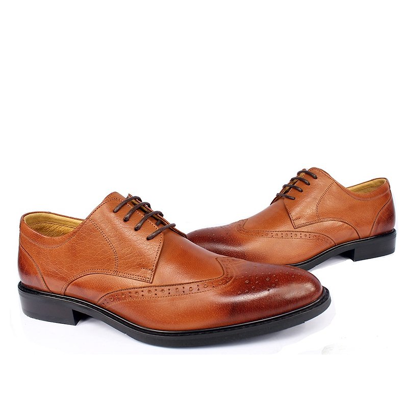Sixlips British fashion wing carved derby shoes brown - Men's Casual Shoes - Genuine Leather Brown