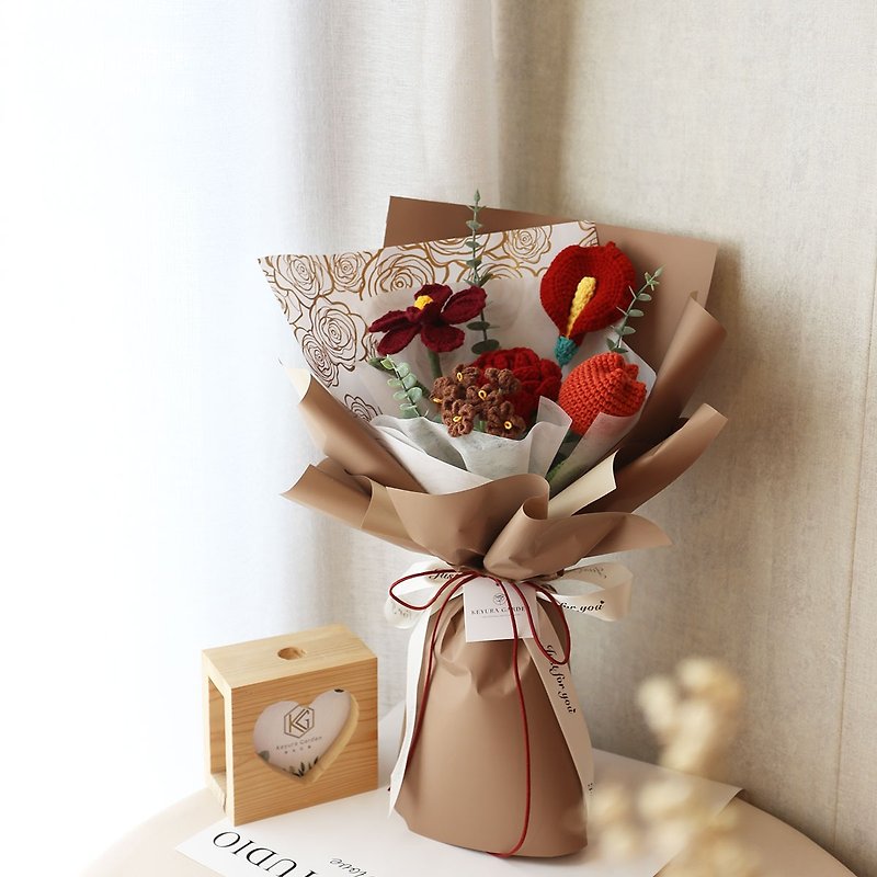 G62 cappuccino knitted bouquet/woven bouquet Maillard color - ช่อดอกไม้แห้ง - พืช/ดอกไม้ สีกากี