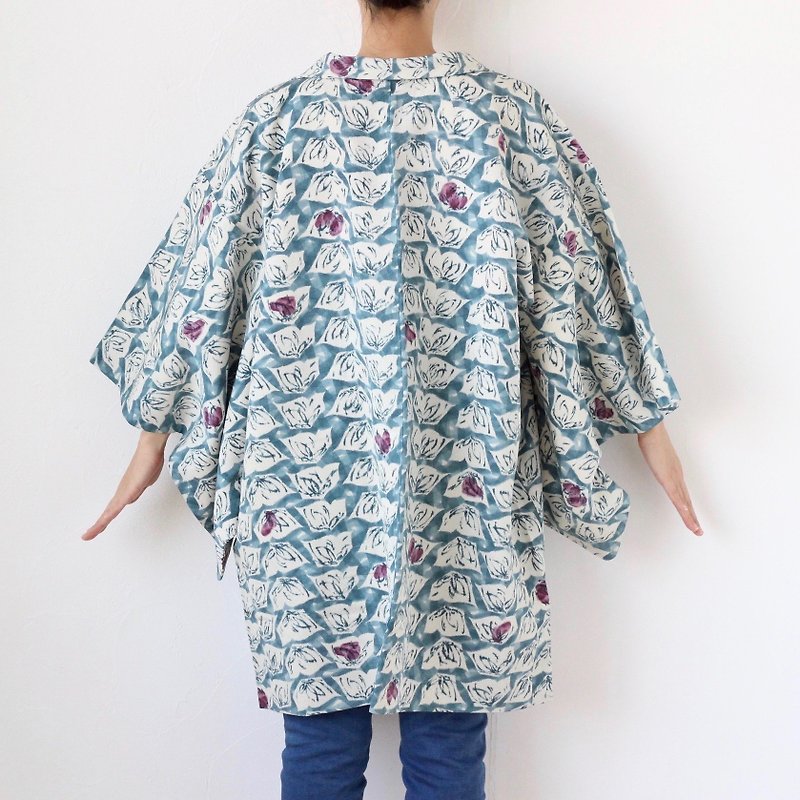 traditional kimono, kimono jacket, abstract kimono, Japanese kimono /3824 - ジャケット - ポリエステル ブルー