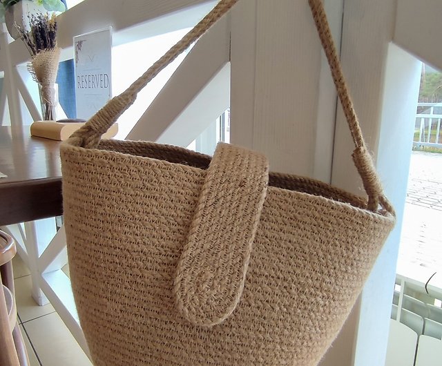 French Basket , small jute shoulder bag , Woven bag , Wicker jute