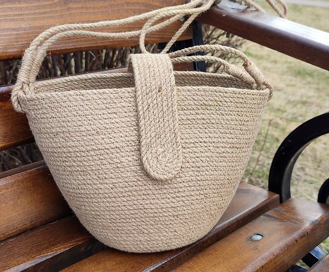 French Basket , small jute shoulder bag , Woven bag , Wicker jute