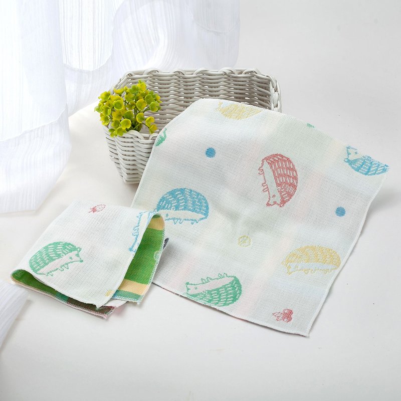 6入-四層紗 森林小刺蝟 100%純棉紗布方巾/手帕/擦手巾/洗臉巾 - 手帕 - 棉．麻 多色