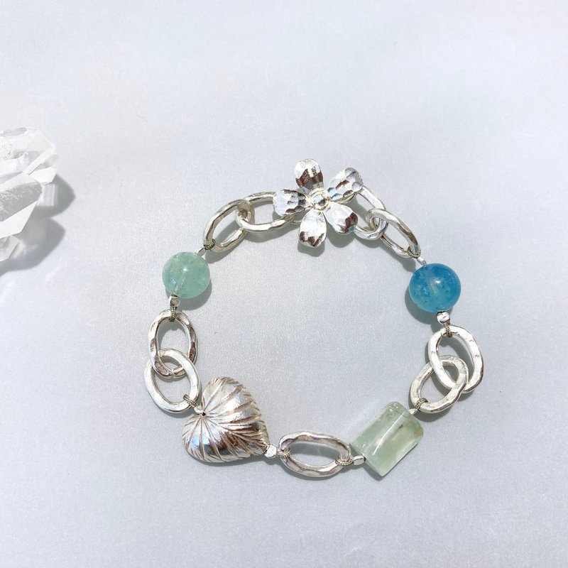 Ops Beryl Prehnite bracelet-綠柱石/純銀/銀鍊/葡萄石/海水藍寶 - 手鍊/手環 - 寶石 多色