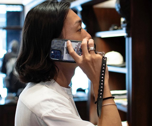 calee レザースマホストラップ Caleeレザースマートフォンストラップ スタッズ編みレザー