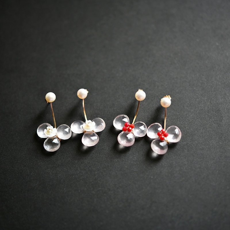 提高您的財富愛實現了玫瑰石英和紅色珊瑚2way花耳環耳環1月誕生石 Pinkoi Line購物