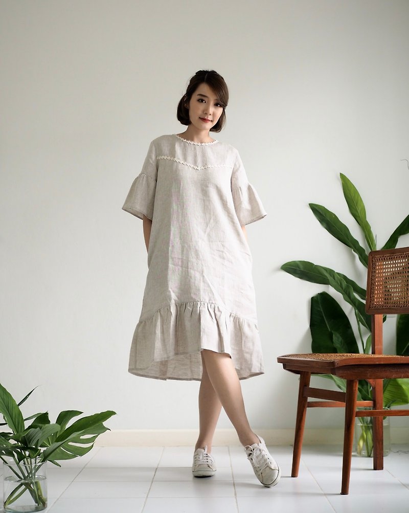 Poppy   Dress : Breathable  Linen Dresses Short Sleeves - 連身裙 - 棉．麻 多色