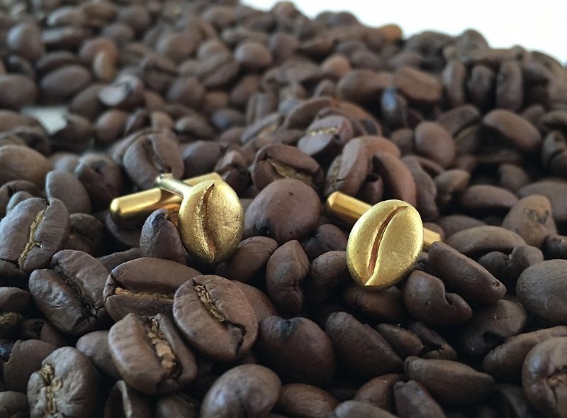 Coffee beans brass cufflinks - กระดุมข้อมือ - โลหะ สีทอง