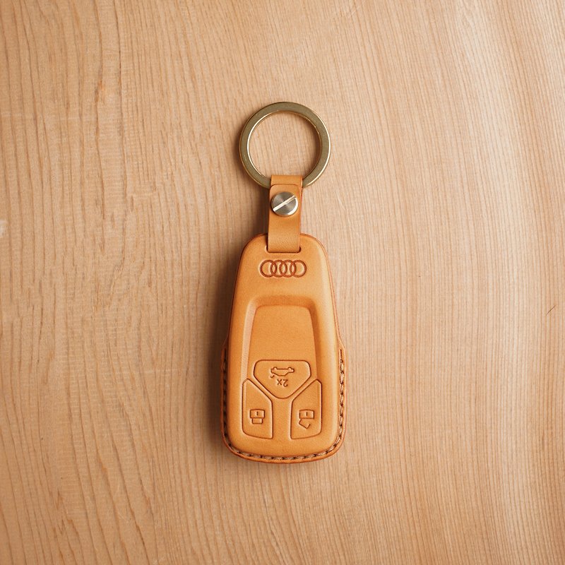 HUANGS handmade genuine leather AUDI key case - Keychains - Genuine Leather Orange