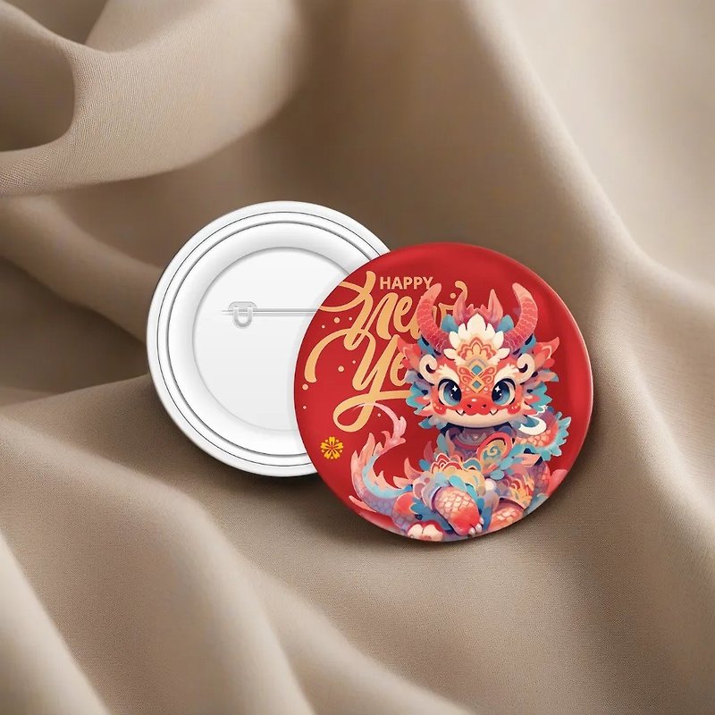 Blessed Dragon Round Badge - เข็มกลัด/พิน - วัสดุกันนำ้ สีแดง
