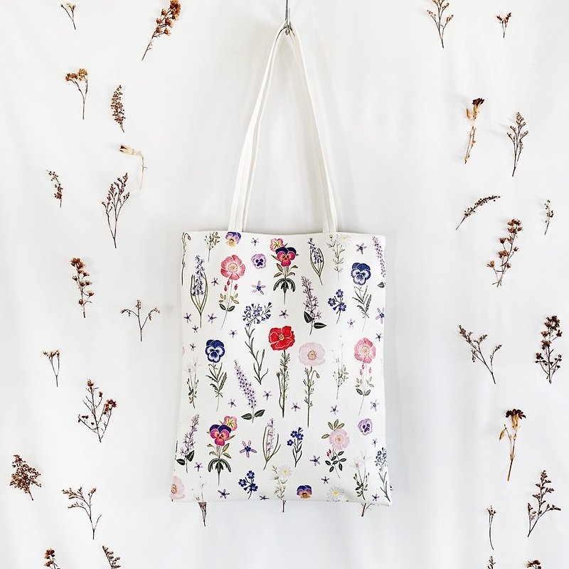 Pencil Color Favorite Daisy Flower PU Vegan Unique Tote bag III /special project - 手袋/手提袋 - 人造皮革 白色