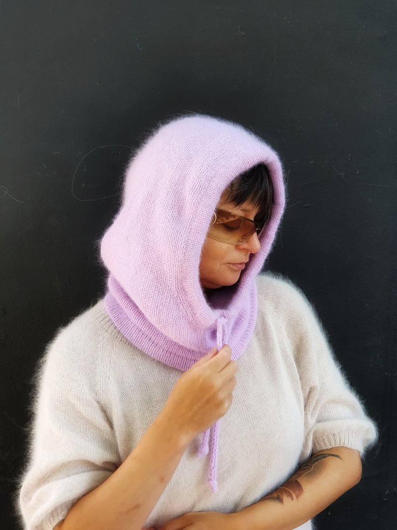 Angora knitted hood. Lavender knitted balaclava - Hats & Caps - Wool Purple