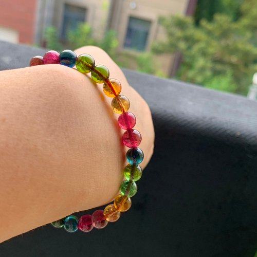 天然ブラジル産マルチカラートルマリンブレスレット、希少なオールド