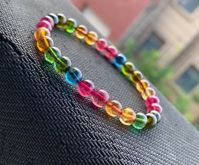 天然ブラジル産マルチカラートルマリンブレスレット、希少なオールド