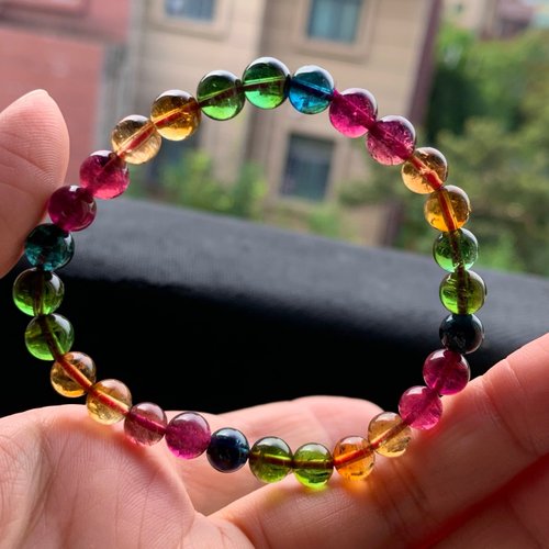 天然ブラジル産マルチカラートルマリンブレスレット、希少なオールド