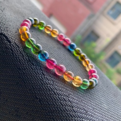 天然ブラジル産マルチカラートルマリンブレスレット、希少なオールド