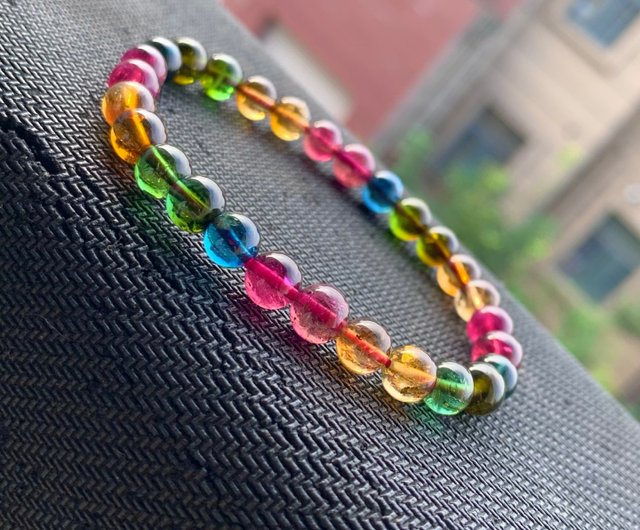 天然ブラジル産マルチカラートルマリンブレスレット、希少なオールド