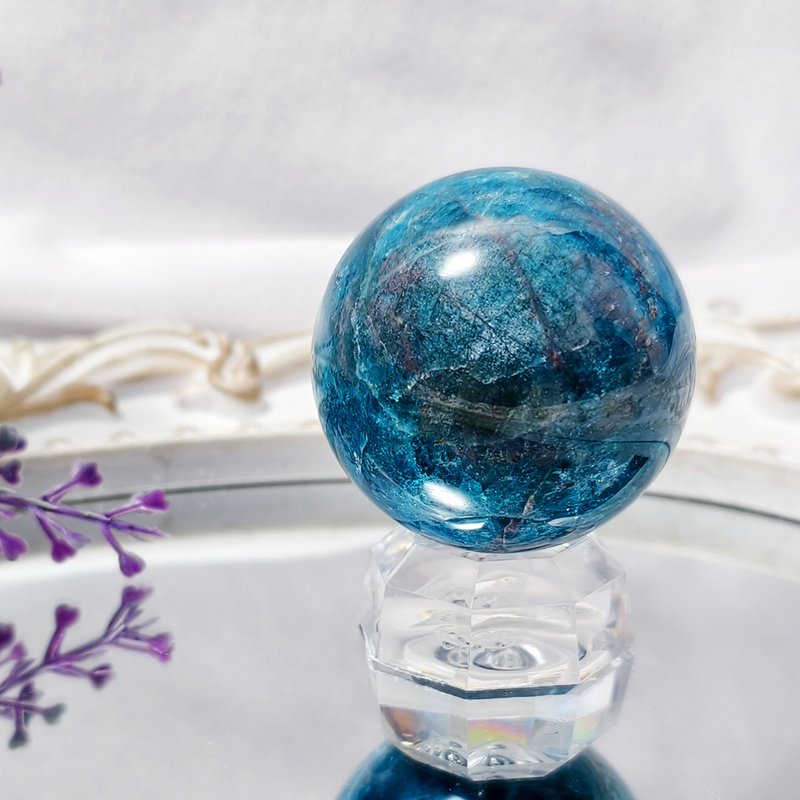 稀有藍磷灰石 星光 晶球擺件 圓滿 收藏 有球必應 單品 禮物 - 擺飾/家飾品 - 寶石 藍色
