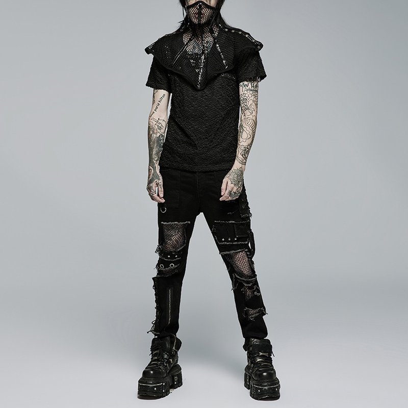 Punk fallen angel mesh distressed trousers - กางเกงขายาว - วัสดุอื่นๆ สีดำ