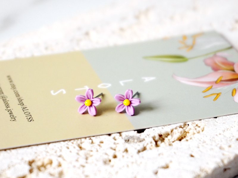 ALOTSS / earrings / rose earrings, red rose, pink rose, minimalist stud earrings - ต่างหู - พลาสติก สีม่วง