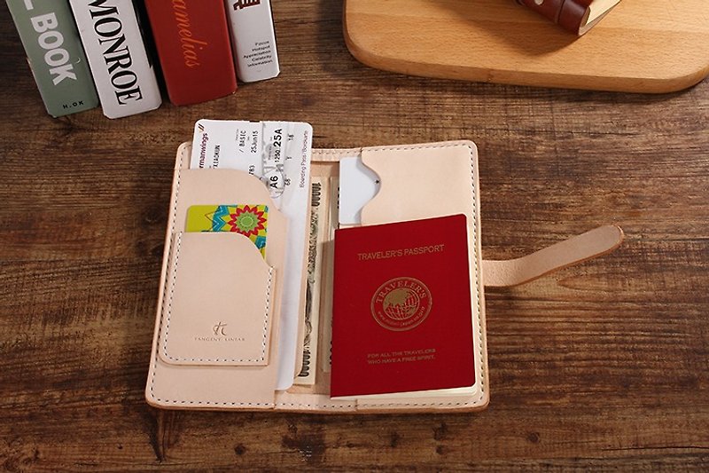 [Cutting line] Japanese-style hand-made portable cowhide passport long wallet 008 primary colors - กระเป๋าสตางค์ - วัสดุอื่นๆ ขาว