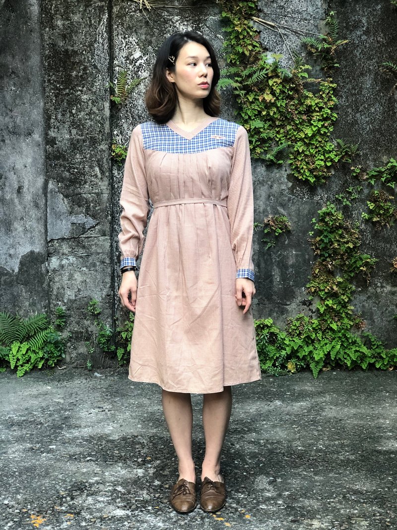 格紋拼接洋裝 - 洋裝/連身裙 - 其他材質 