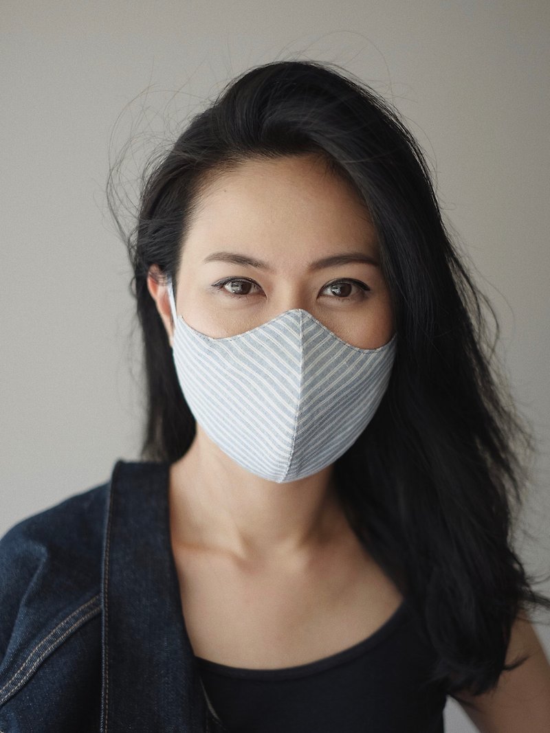 ผ้าฝ้าย/ผ้าลินิน หน้ากาก - Blue Stripe Innovation Fabric Mask