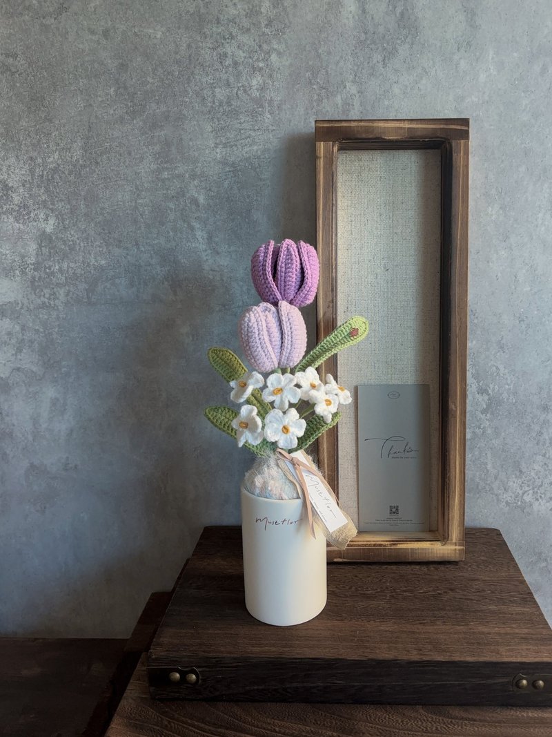 Two-tone Tulip and Forget-Me-Not Potted Flower - Purple - Dried Flowers & Bouquets - Cotton & Hemp Purple