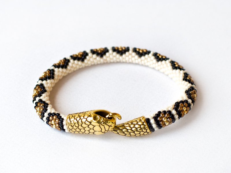 DIY Jewelry making kit, Bead crochet bracelet kit, Snake bracelet, DIY bracelet - 編織/刺繡/羊毛氈/縫紉 - 玻璃 咖啡色