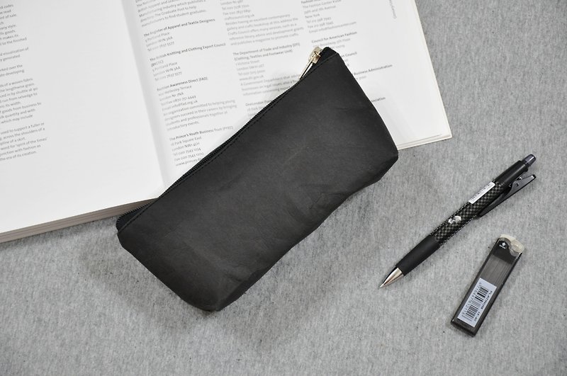 ENDURE / large size pencil case / 2 zippered pockets / imitation - กล่องดินสอ/ถุงดินสอ - กระดาษ สีดำ