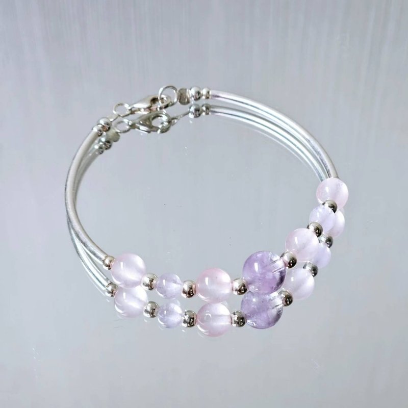 Pink lavender s925 sterling silver rose quartz moonstone lavender amethyst bracelet | handmade to order - Bracelets - Sterling Silver 