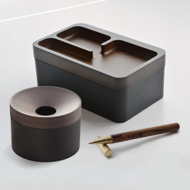 Turn around combination to send solid wood pen | storage box coin box ball pen - Storage - Wood Black