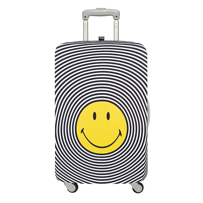 LOQI suitcase jacket / smiley face [M size] - กระเป๋าเดินทาง/ผ้าคลุม - เส้นใยสังเคราะห์ สีเทา